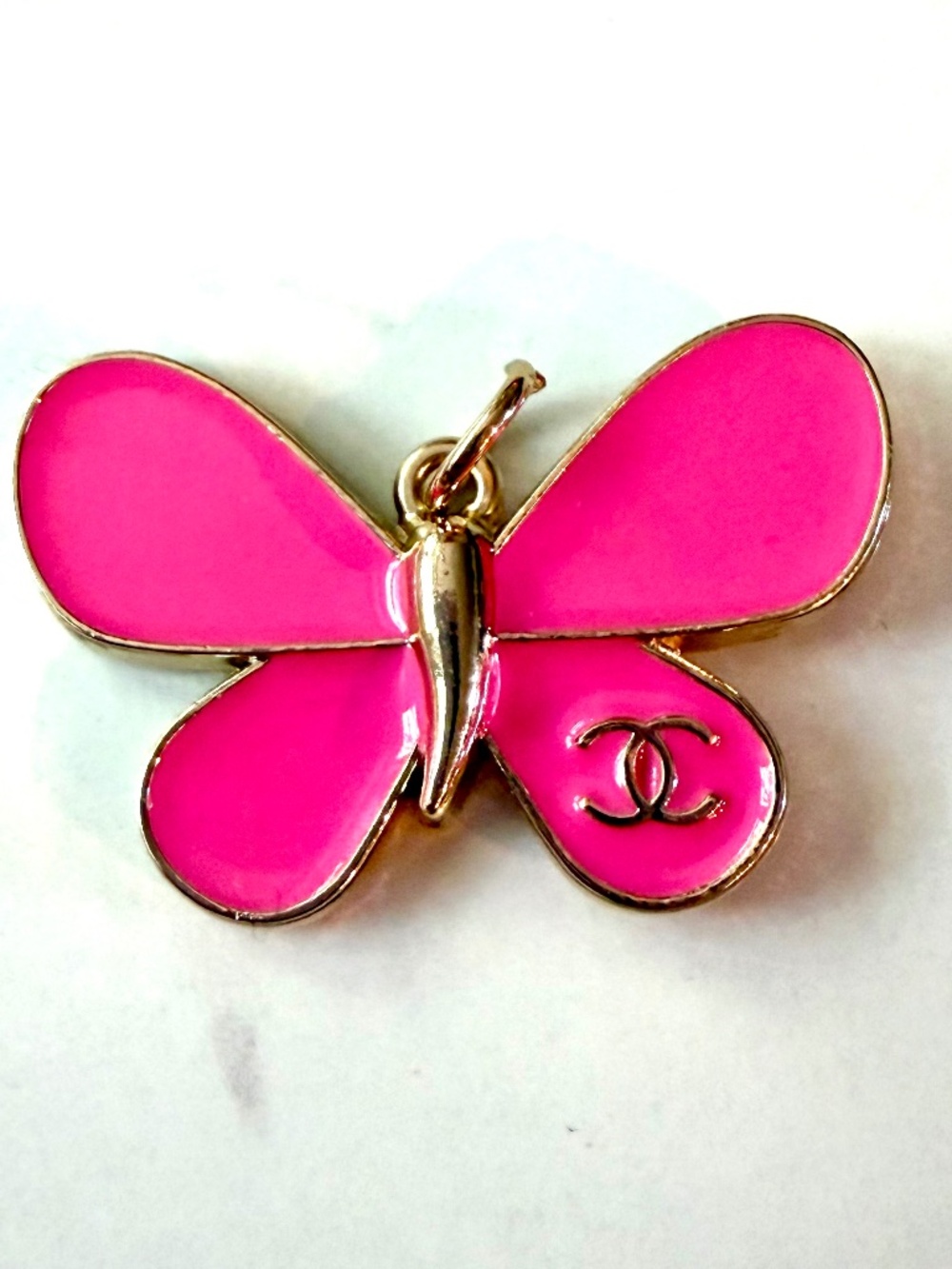 Chanel CC Hot Pink Butterfly Zipper Pull Charm